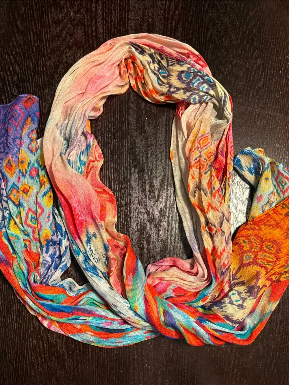 Chico’s Lightweight Multicolor Patterned Scarf - Pink, Orange, Blue, Purple
